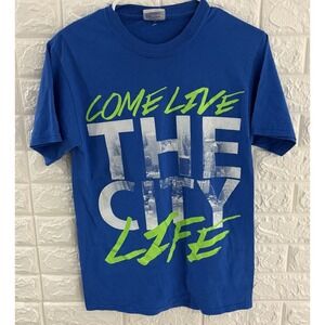 THE CITY‎ MINISTRIES MENS SHIRT SIZE SMALL BLUE COME LIVE THE CITY LIFE